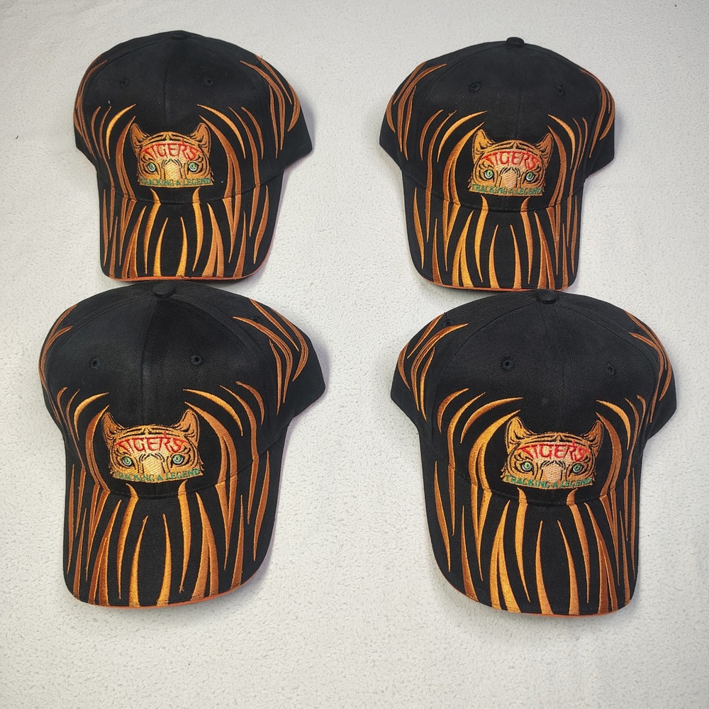 Tigers Tracking a Legend Hat Cap Black Orange Cotton Embroidered Tiger Stripes